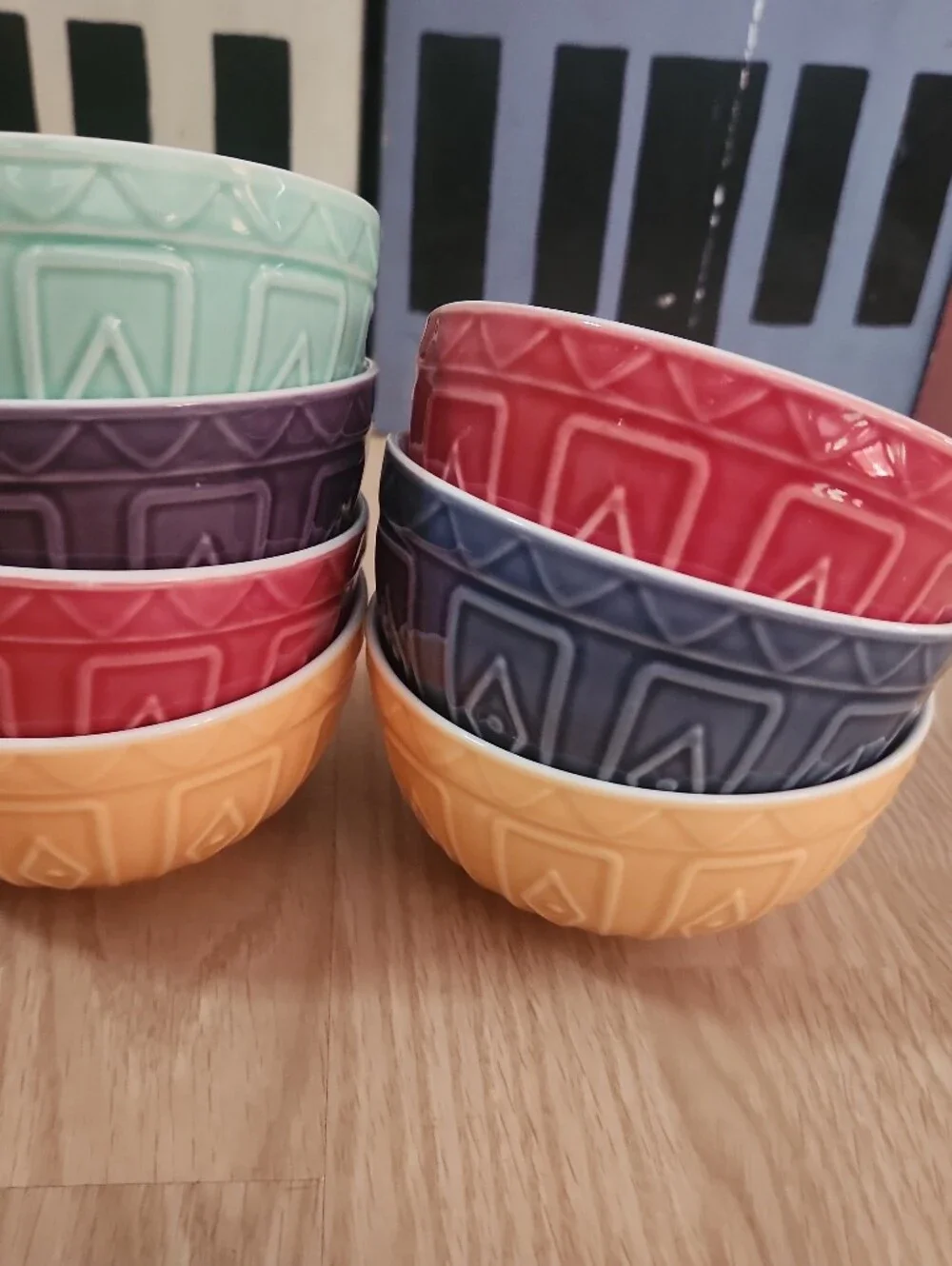 Set of Colorful Trudeau Ceramic Bowls - Pink, Blue, Green, Orange